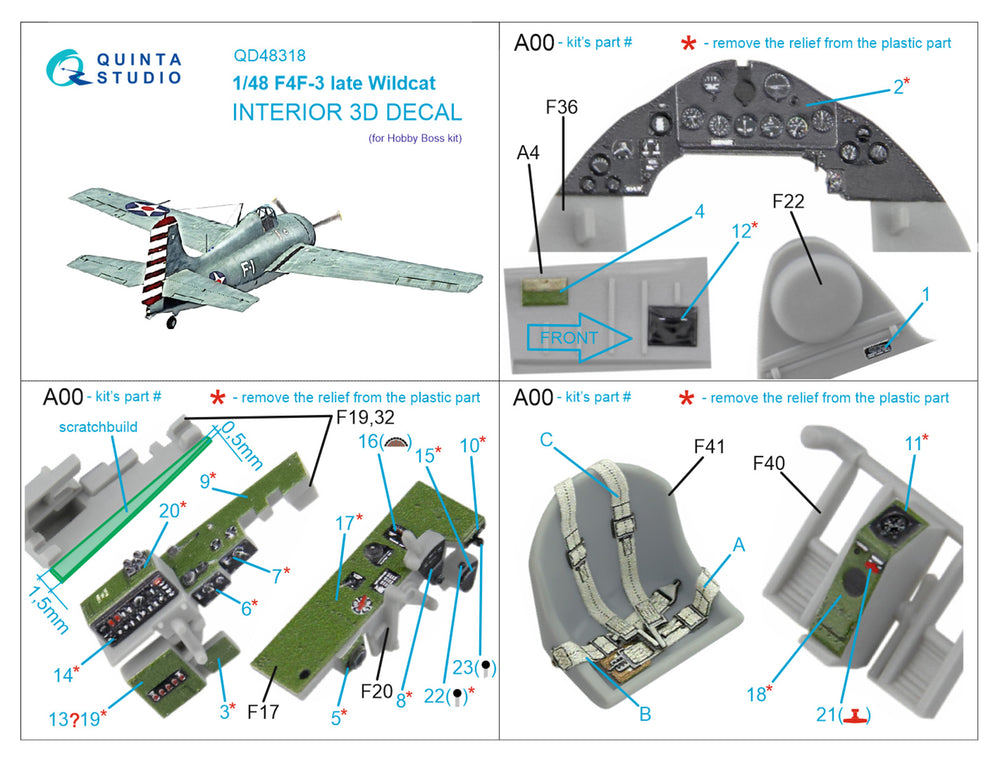 Quinta Studio QD48318 1:48 F4F-3 Wildcat Late 3D Interior Decal
