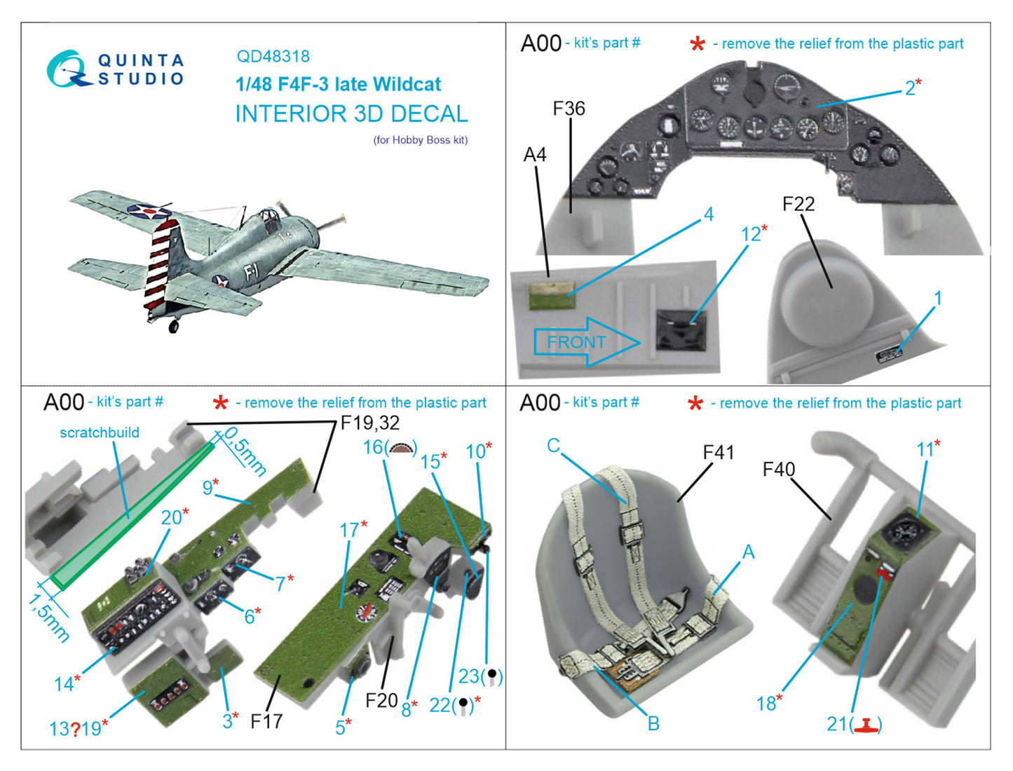 Quinta Studio QD48318 1:48 F4F-3 Wildcat Late 3D Interior Decal