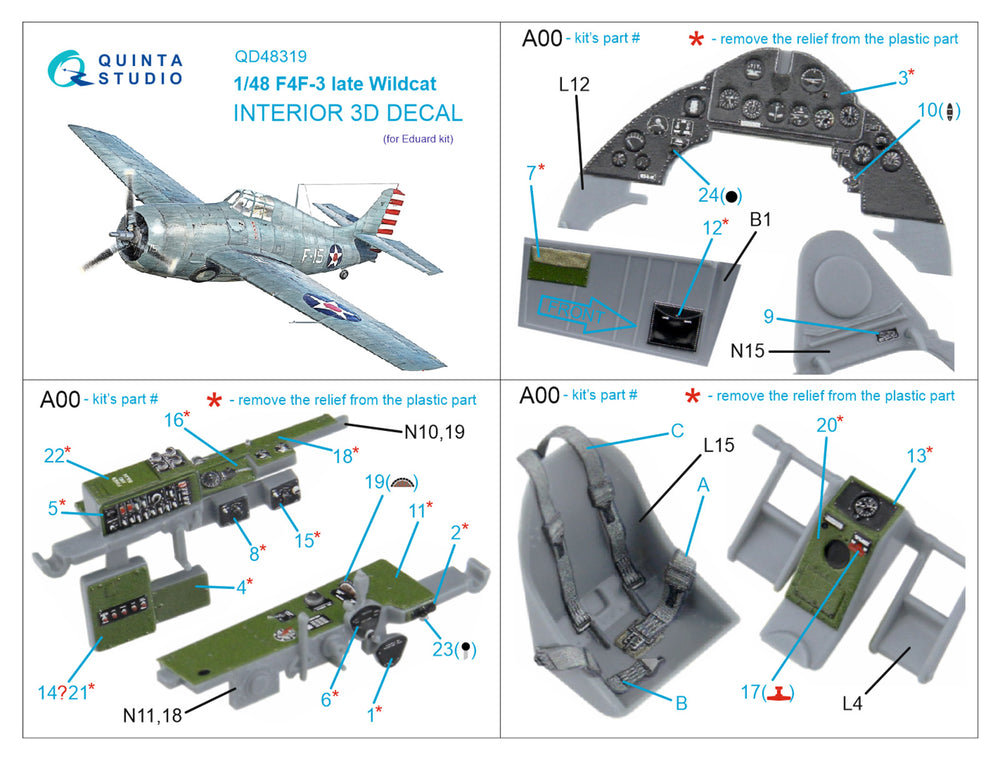 Quinta Studio QD48319 1:48 F4F-3 Wildcat Late 3D Interior Decal