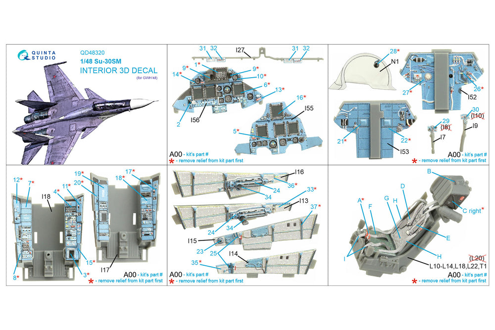 Quinta Studio QD48320 1:48 Sukhoi Su-30SM 3D-Printed Interior Decals