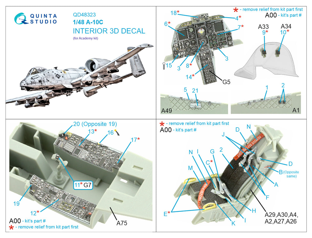 Quinta Studio QD48323 1:48 A-10C Thunderbolt II 3D Interior Decal