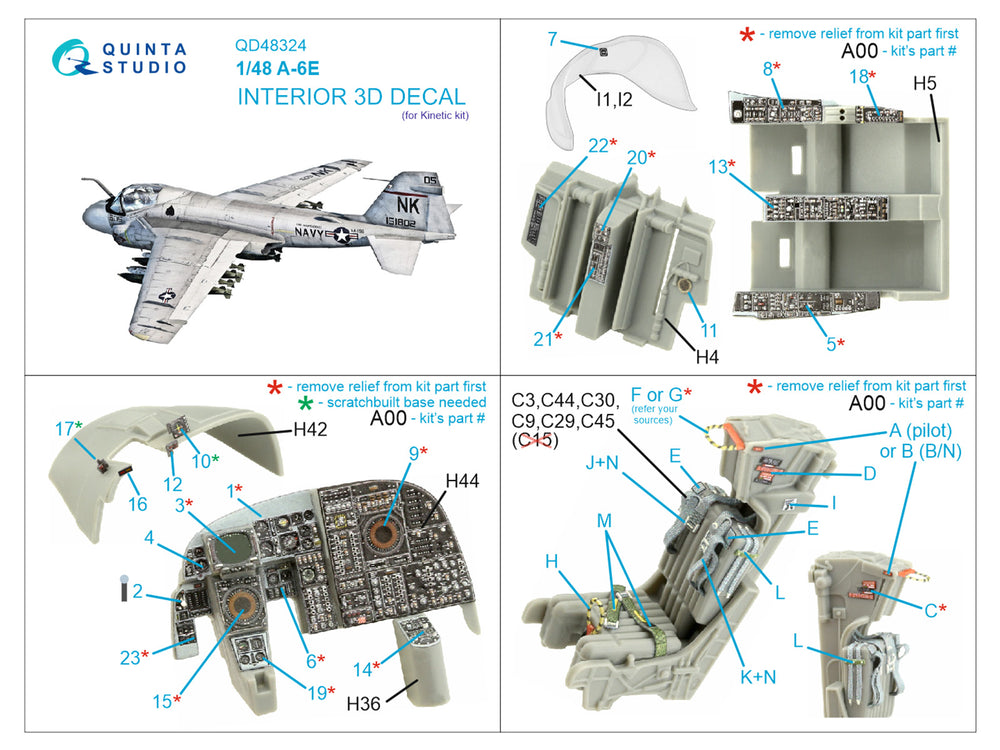 Quinta Studio QD48324 1:48 Grumman A-6E 3D-Printed Interior Decals