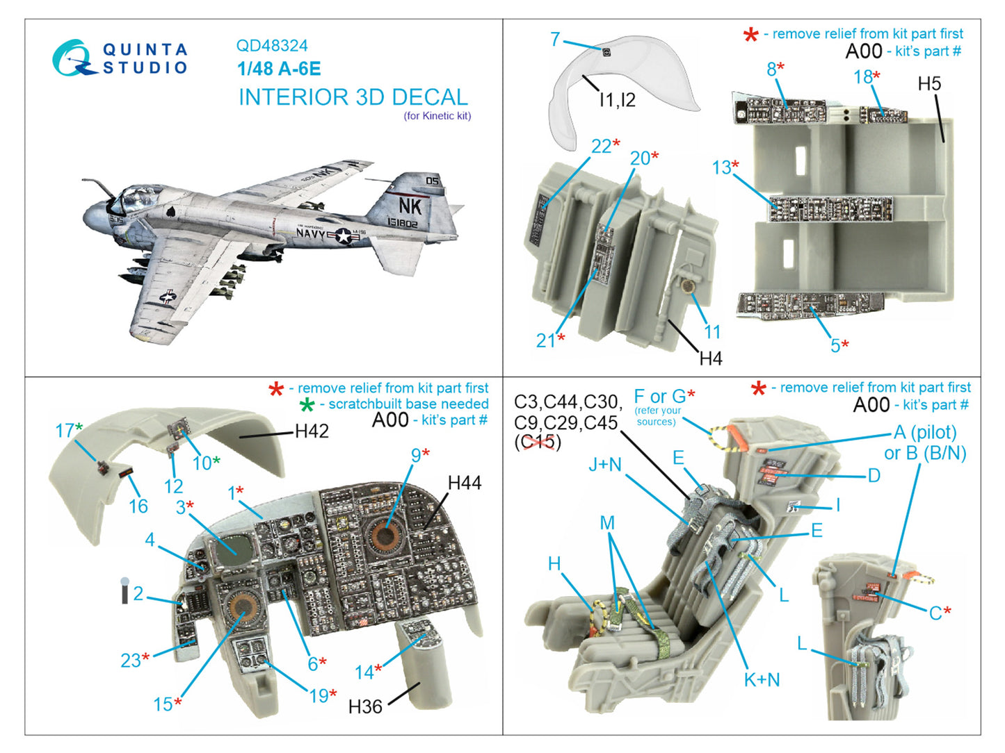 Quinta Studio QD48324 1:48 Grumman A-6E 3D-Printed Interior Decals