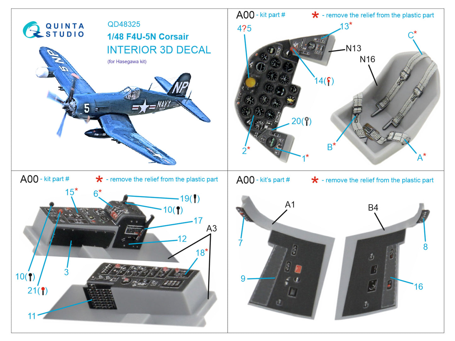 Quinta Studio QD48325 1:48 F4U-5N Corsair 3D Interior Decal