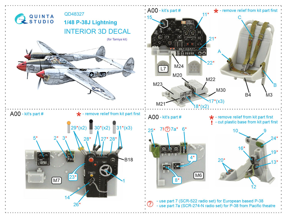 Quinta Studio QD48327 1:48 P-38J Lightning 3D Interior Decal