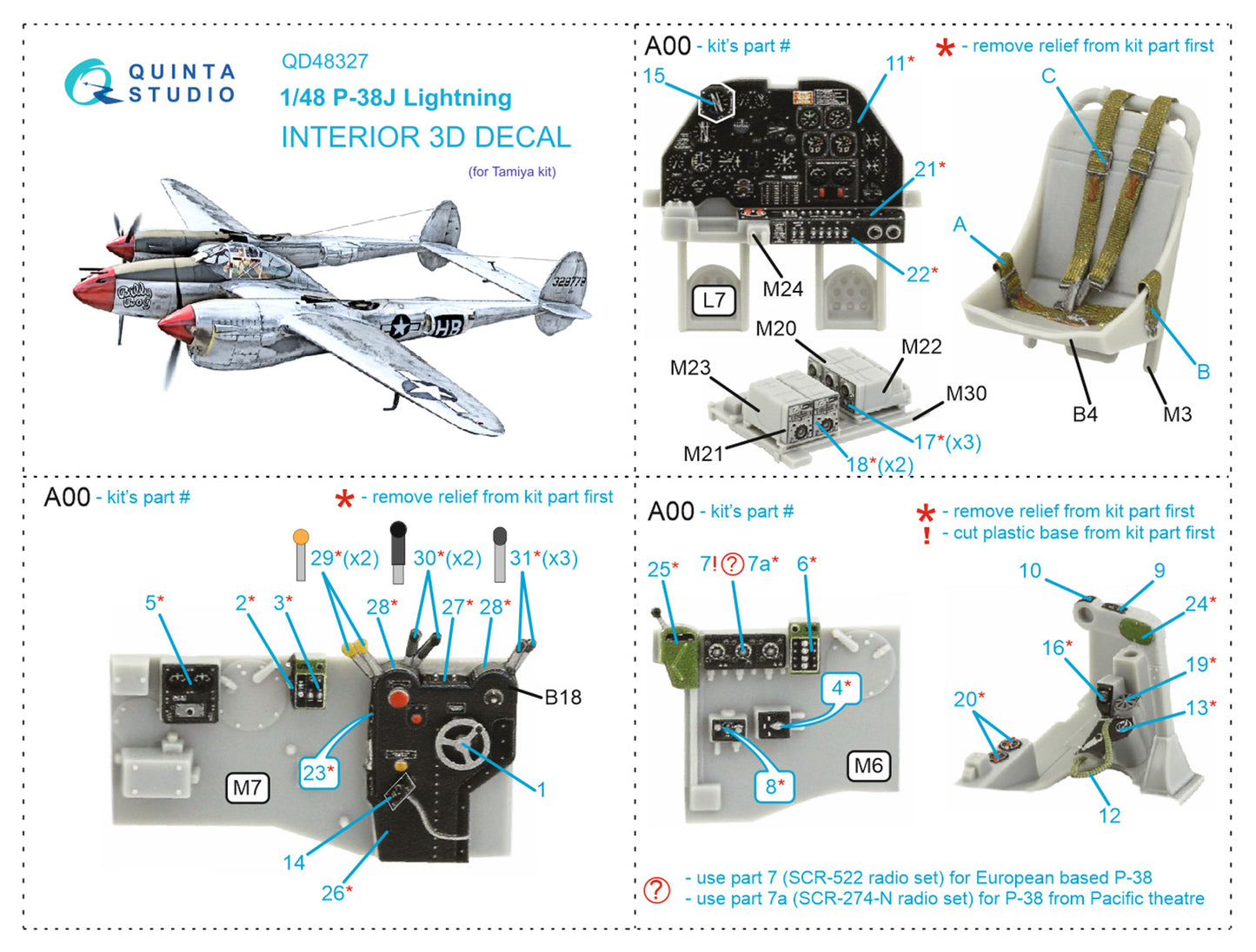 Quinta Studio QD48327 1:48 P-38J Lightning 3D Interior Decal