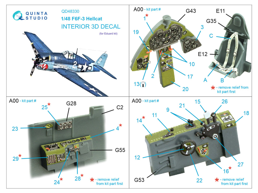 Quinta Studio QD48330 1:48 F6F-3 Hellcat 3D Interior Decal