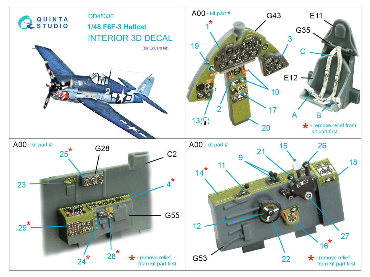 Quinta Studio QD48330 1:48 F6F-3 Hellcat 3D Interior Decal