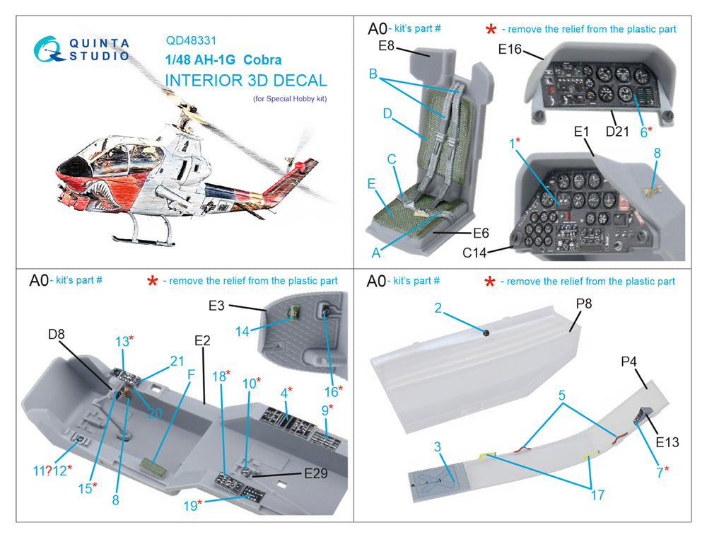 Quinta Studio QD48331 1:48 Bell AH-1G 3D-Printed Interior Decals