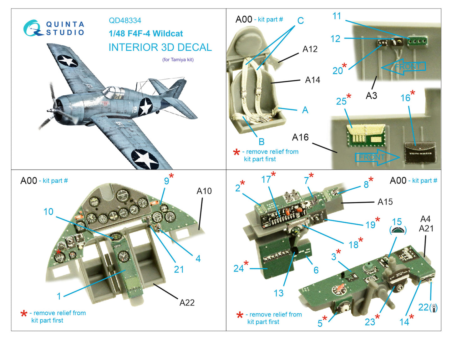Quinta Studio QD48334 1:48 F4F-4 Wildcat 3D Interior Decal