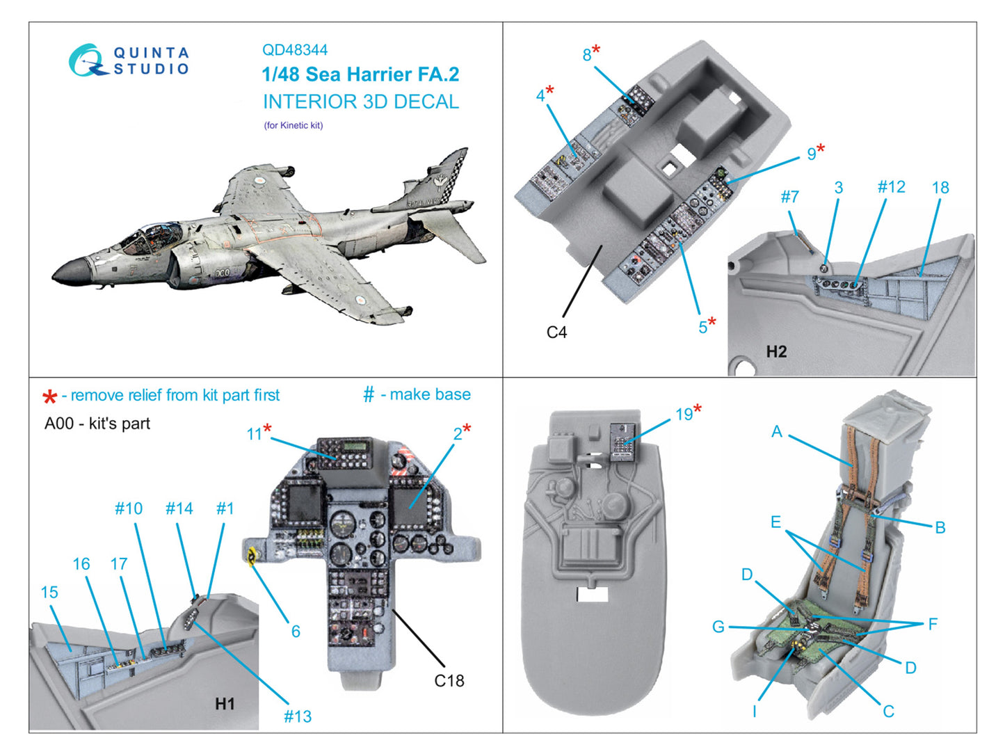 Quinta Studio QD48344 1:48 Sea Harrier FA.2 3D Interior Decal