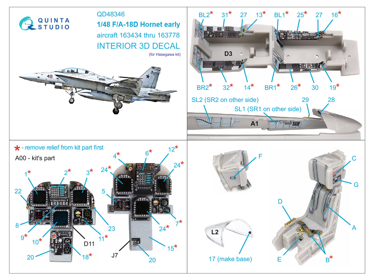 Quinta Studio QD48346 1:48 F/A-18D Early Hornet 3D Interior Decal