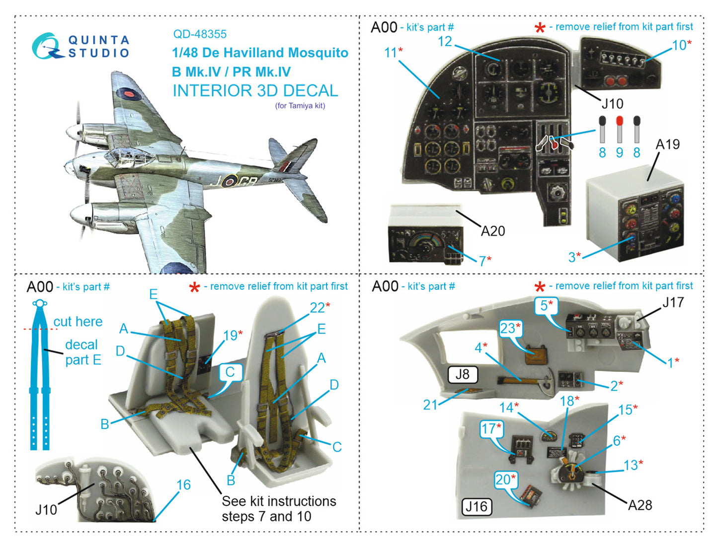 Quinta Studio QD48355 1:48 DH Mosquito B/PR Mk.IV 3D Interior Decal