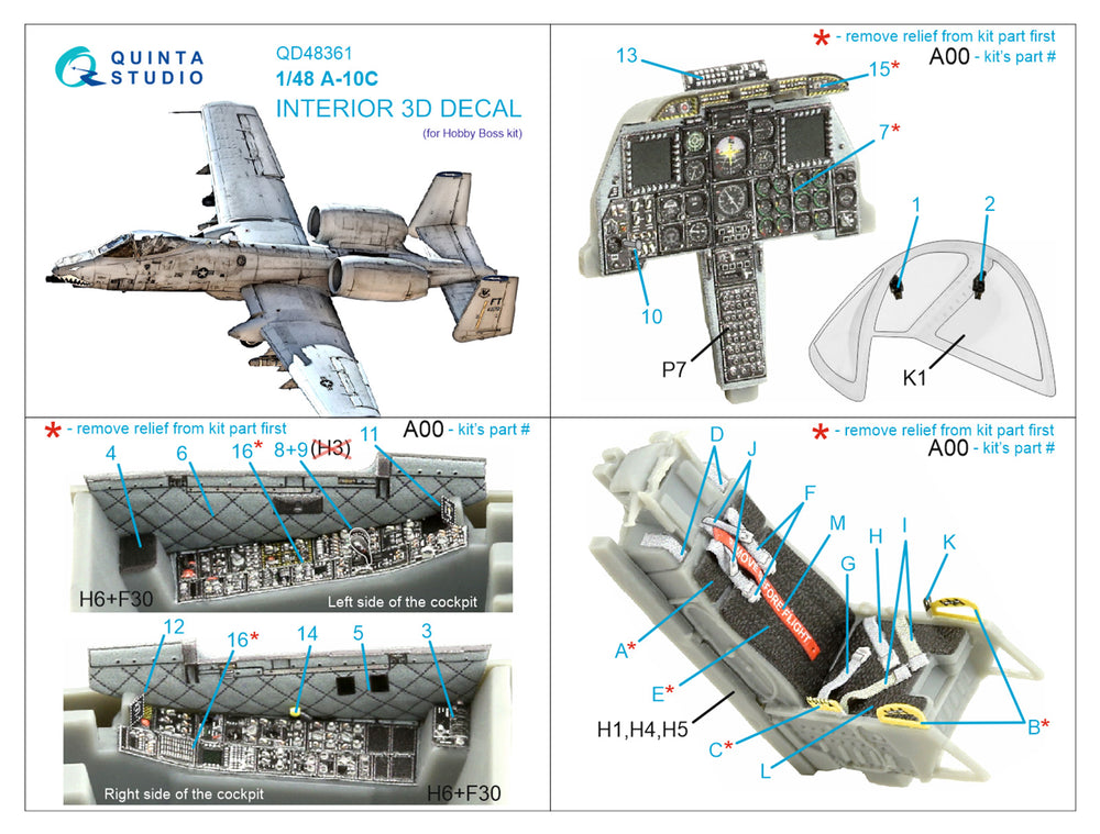 Quinta Studio QD48361 1:48 A-10C Thunderbolt II 3D Interior Decal