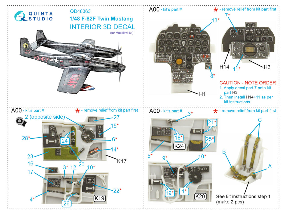 Quinta Studio QD48363 1:48 F-82F Twin Mustang 3D Interior Decal