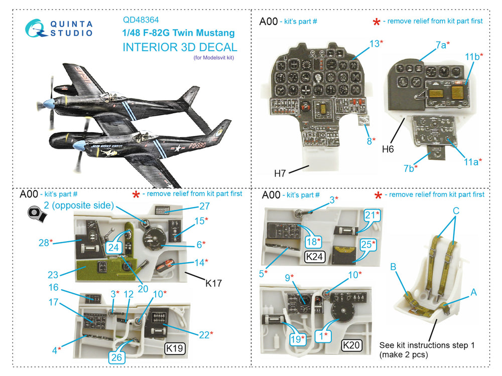Quinta Studio QD48364 1:48 F-82G Twin Mustang 3D Interior Decal