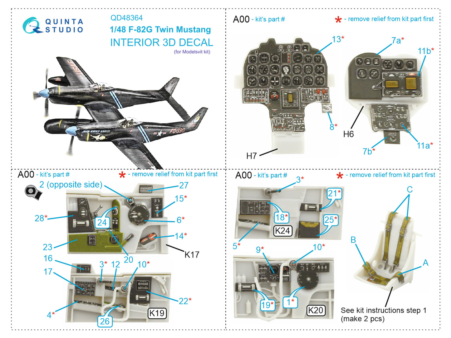Quinta Studio QD48364 1:48 F-82G Twin Mustang 3D Interior Decal