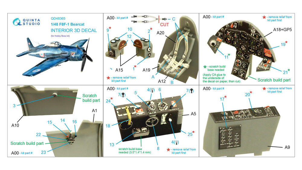 Quinta Studio QD48365 1:48 F8F-1 Bearcat 3D Interior Decal