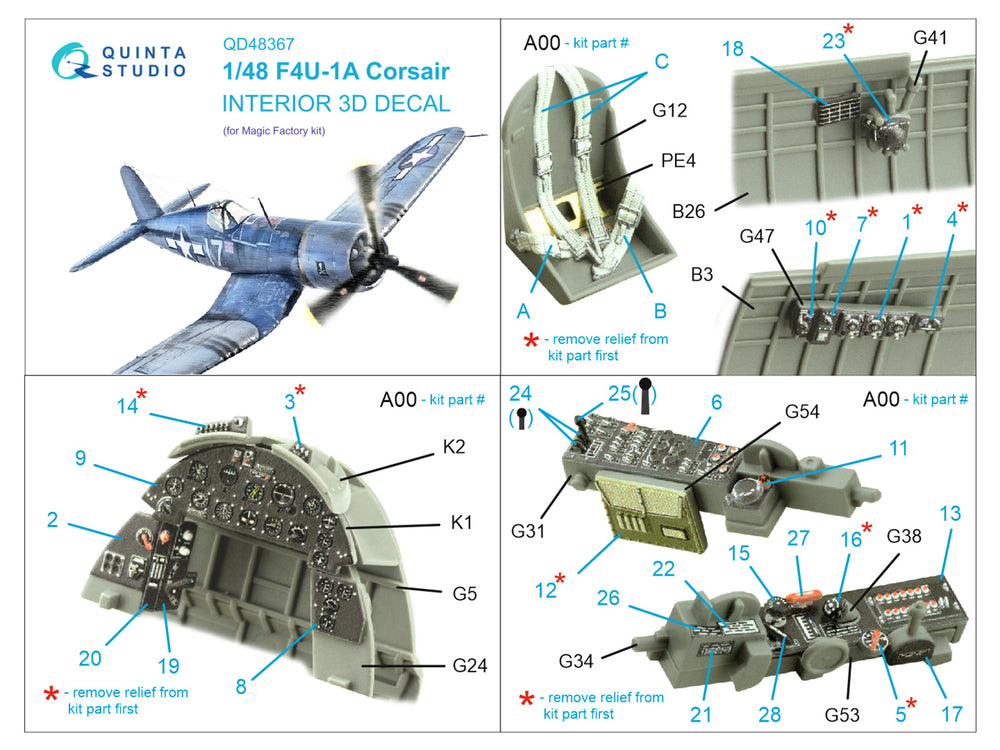 Quinta Studio QD48367 1:48 F4U-1A Corsair 3D Interior Decal