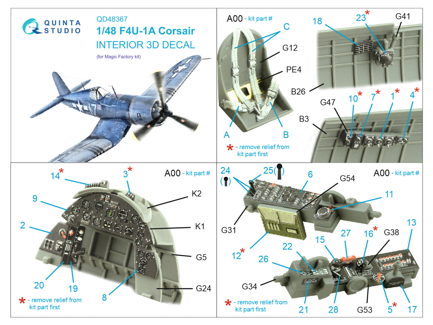 Quinta Studio QD48367 1:48 F4U-1A Corsair 3D Interior Decal