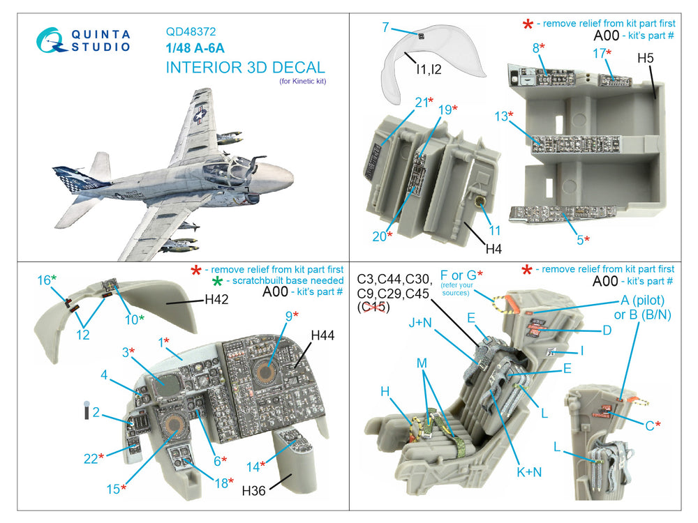 Quinta Studio QD48372 1:48 A-6A Intruder 3D Interior Decal