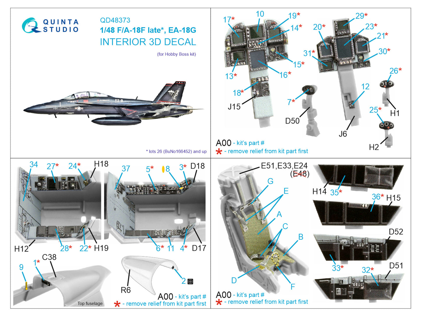 Quinta Studio QD48373 1:48 F/A-18F Late / EA-18G 3D Interior Decal