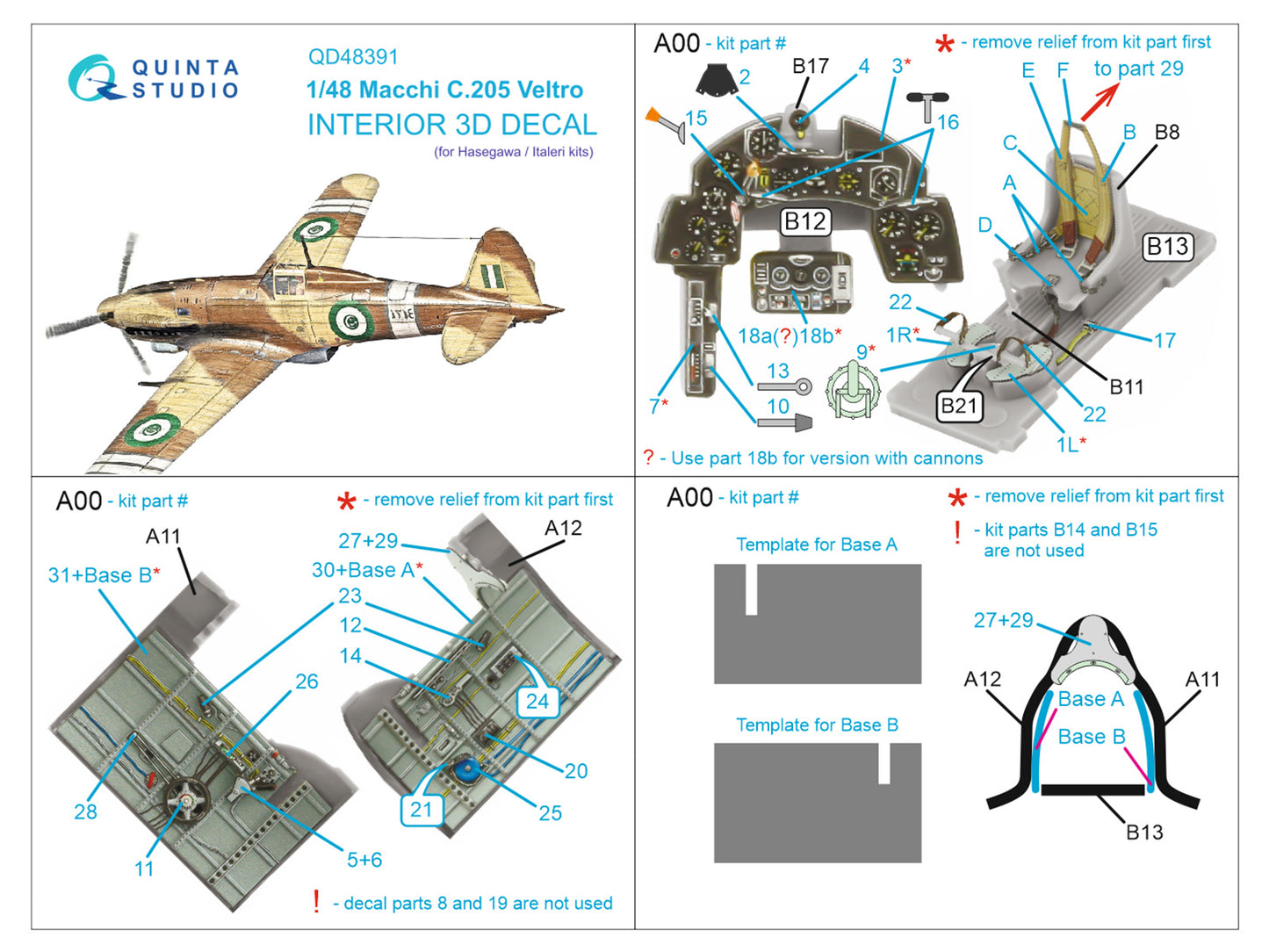 Quinta Studio QD48391 1:48 Macchi C.205 Veltro 3D Interior Decal