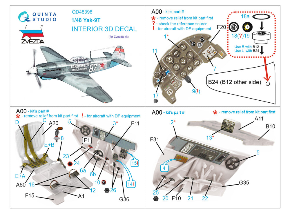 Quinta Studio QD48398 1:48 Yak-9T 3D Interior Decal