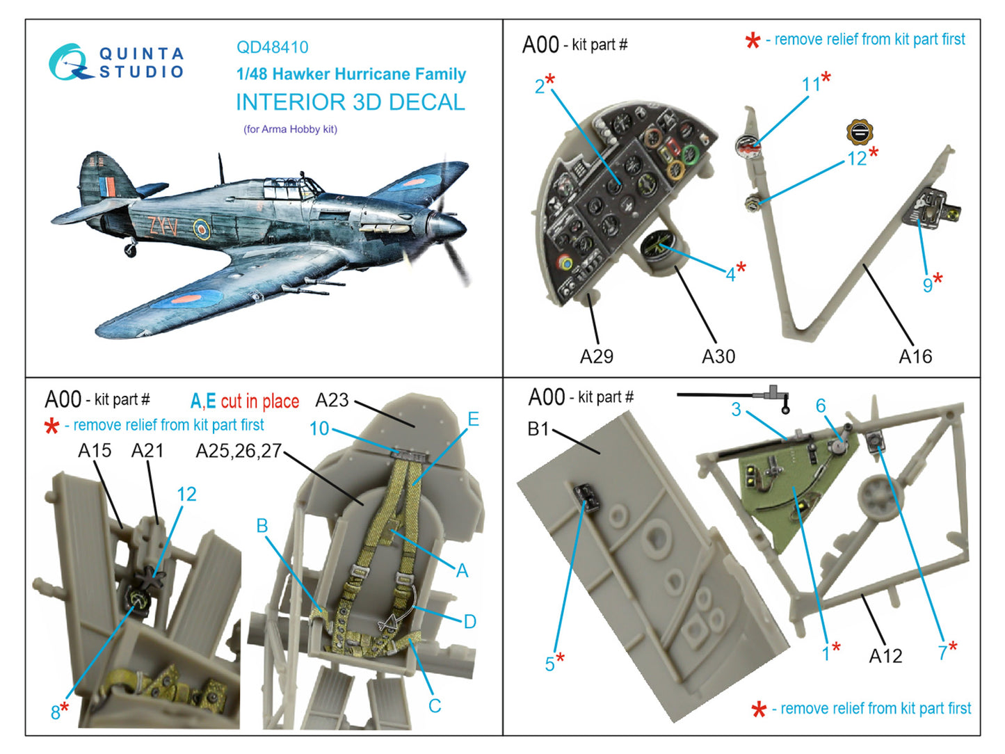 Quinta Studio QD48410 1:48 Hurricane Mk.IIc Family 3D Interior