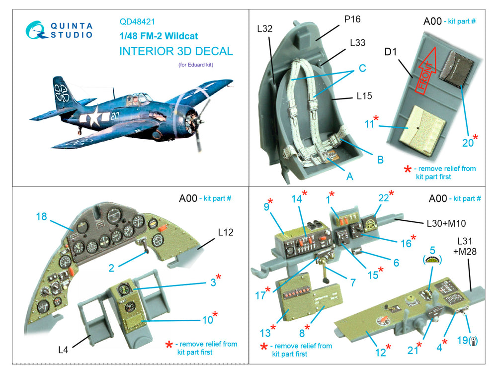 Quinta Studio QD48421 1:48 FM-2 Wildcat 3D Interior Decal