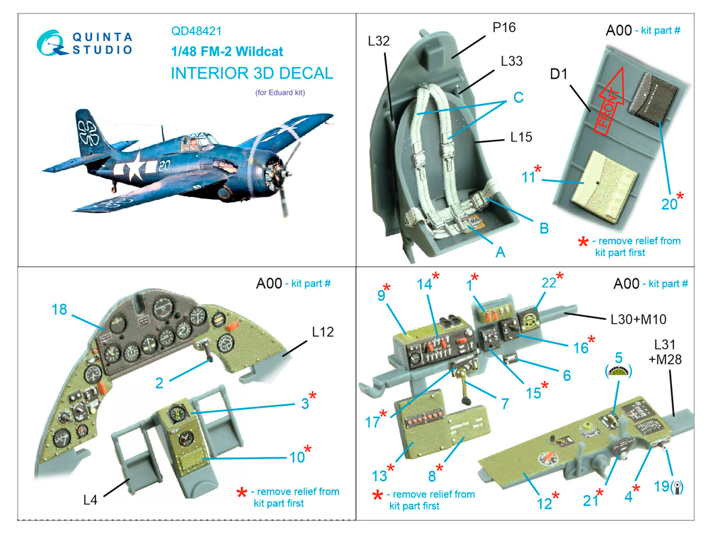 Quinta Studio QD48421 1:48 FM-2 Wildcat 3D Interior Decal
