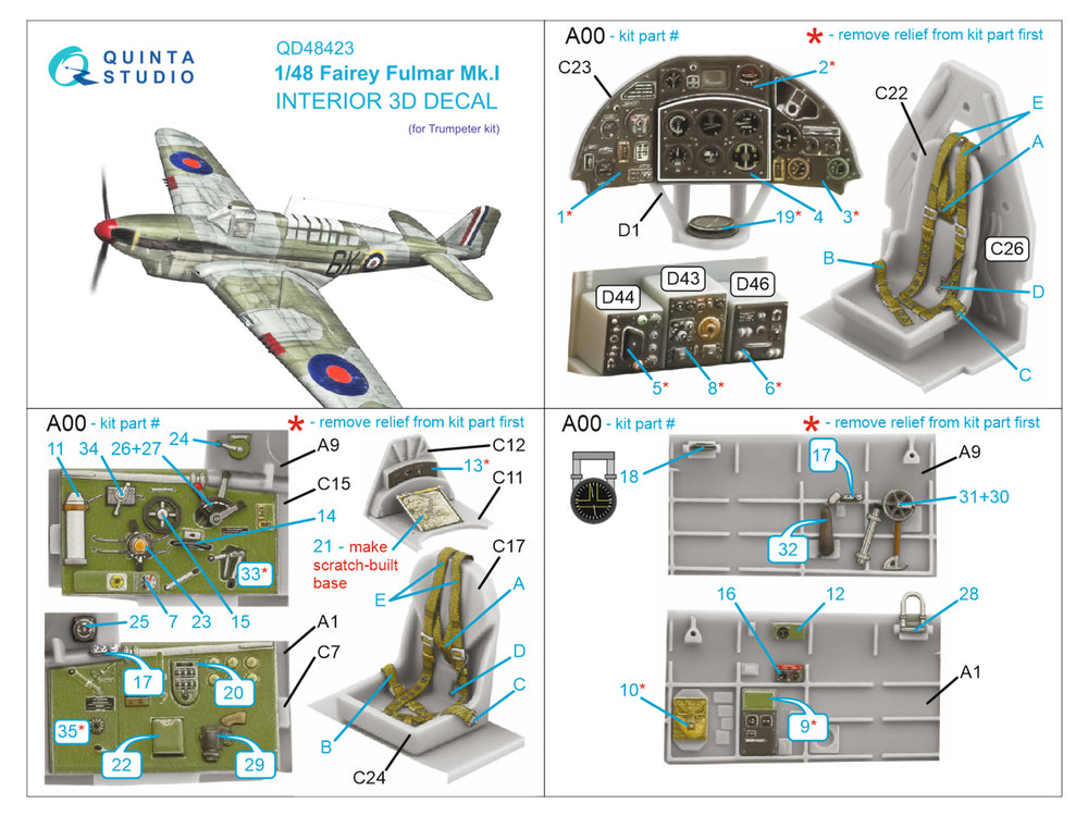 Quinta Studio QD48423 1:48 Fairey Fulmar Mk.I 3D Interior Decal