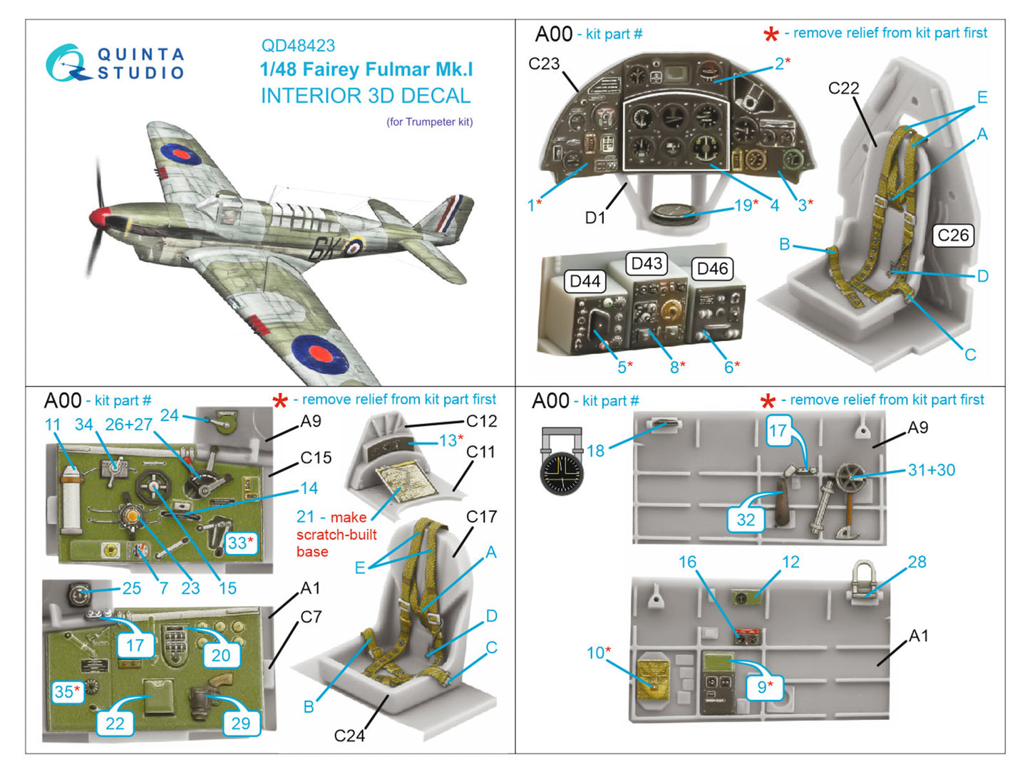 Quinta Studio QD48423 1:48 Fairey Fulmar Mk.I 3D Interior Decal