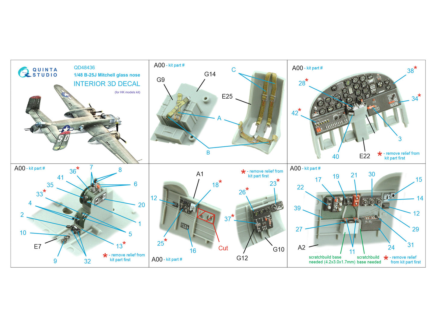 Quinta Studio QD48436 1:48 B-25J Mitchell Glass Nose 3D Interior