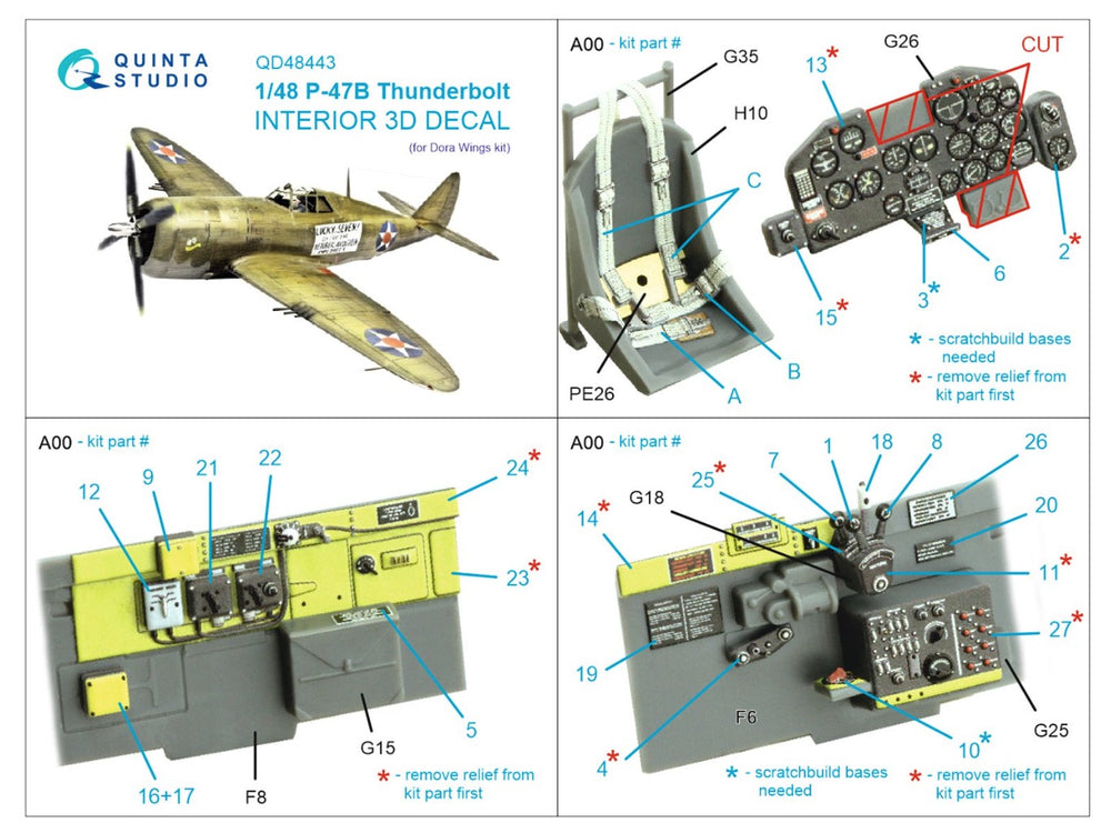 Quinta Studio QD48443 1:48 P-47B Thunderbolt 3D Interior Decal