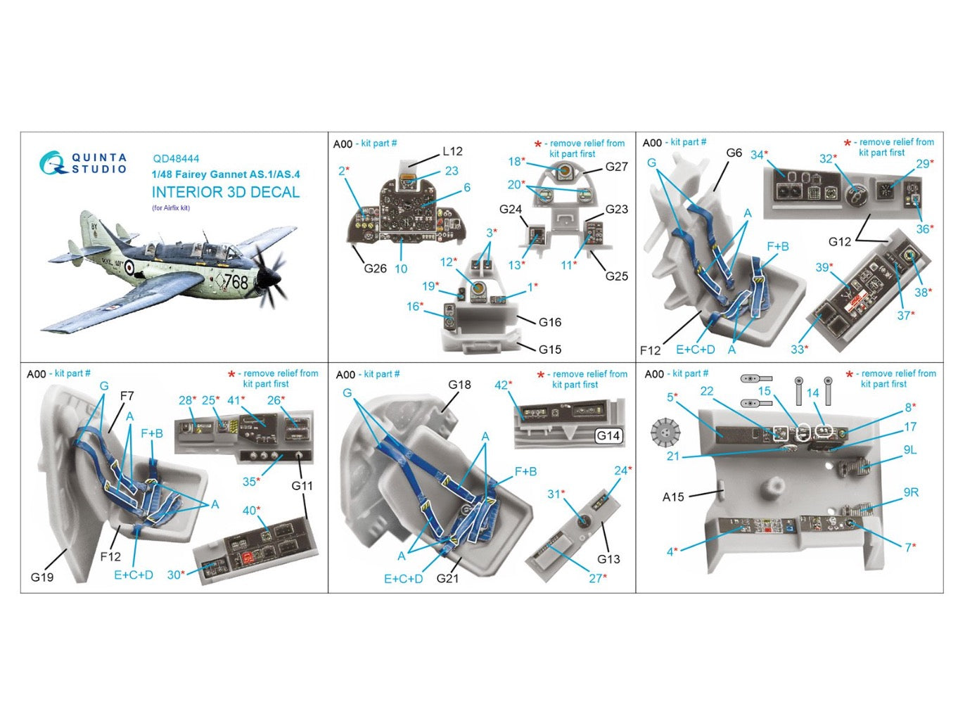 Quinta Studio QD48444 1:48 Gannet AS.1/AS.4 3D Interior Decal