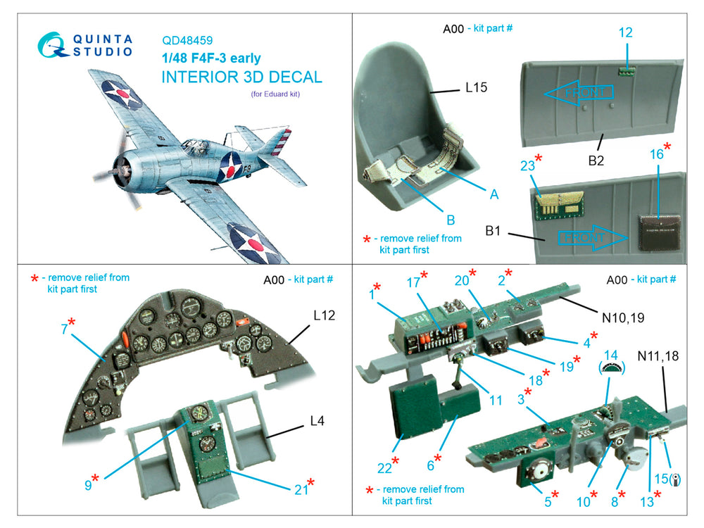 Quinta Studio QD48459 1:48 F4F-3 Wildcat Early 3D Interior Decal