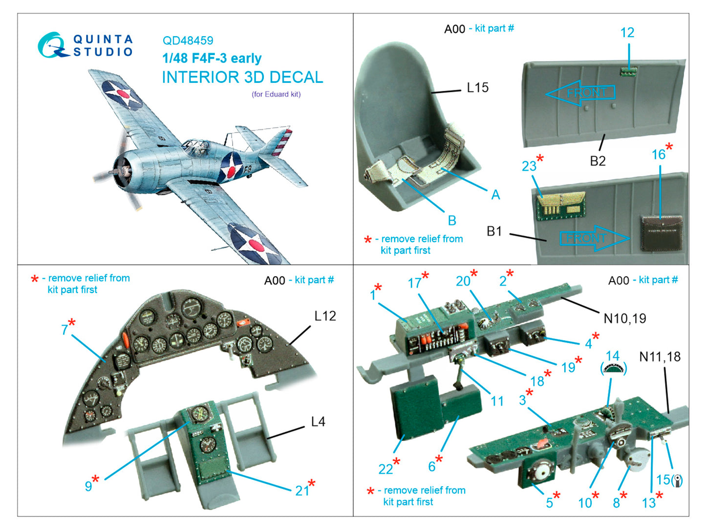 Quinta Studio QD48459 1:48 F4F-3 Wildcat Early 3D Interior Decal