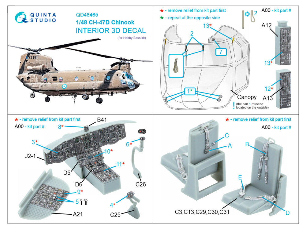 Quinta Studio QD48465 1:48 Boeing CH-47D 3D-Printed Interior Decals