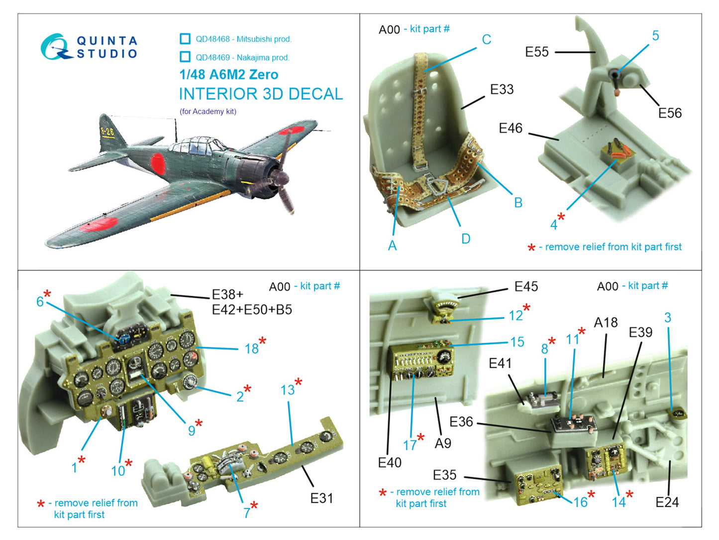 Quinta Studio QD48469 1:48 Mitsubishi A6M2 Zero