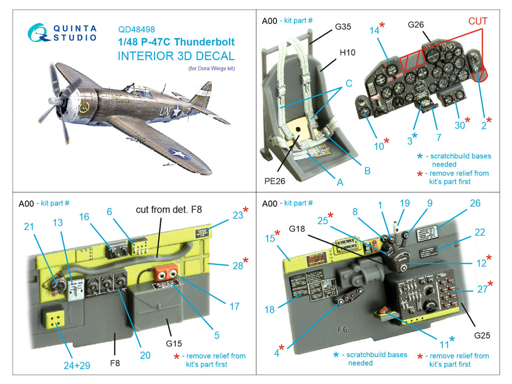Quinta Studio QD48498 1:48 P-47C Thunderbolt 3D Interior Decal