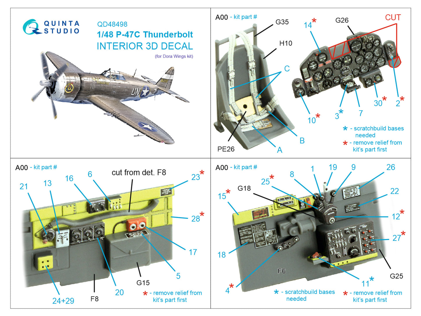 Quinta Studio QD48498 1:48 P-47C Thunderbolt 3D Interior Decal