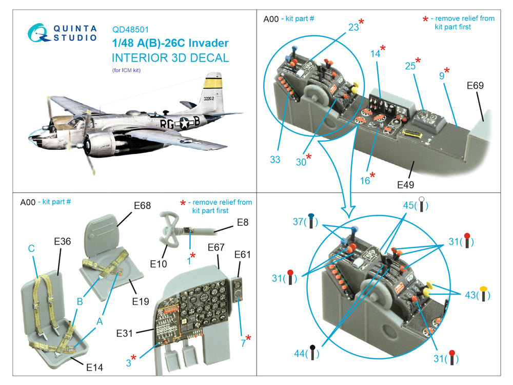 Quinta Studio QD48501 1:48 A-26C Invader 3D Interior Decal