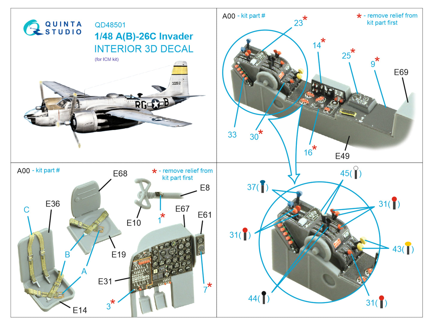 Quinta Studio QD48501 1:48 A-26C Invader 3D Interior Decal
