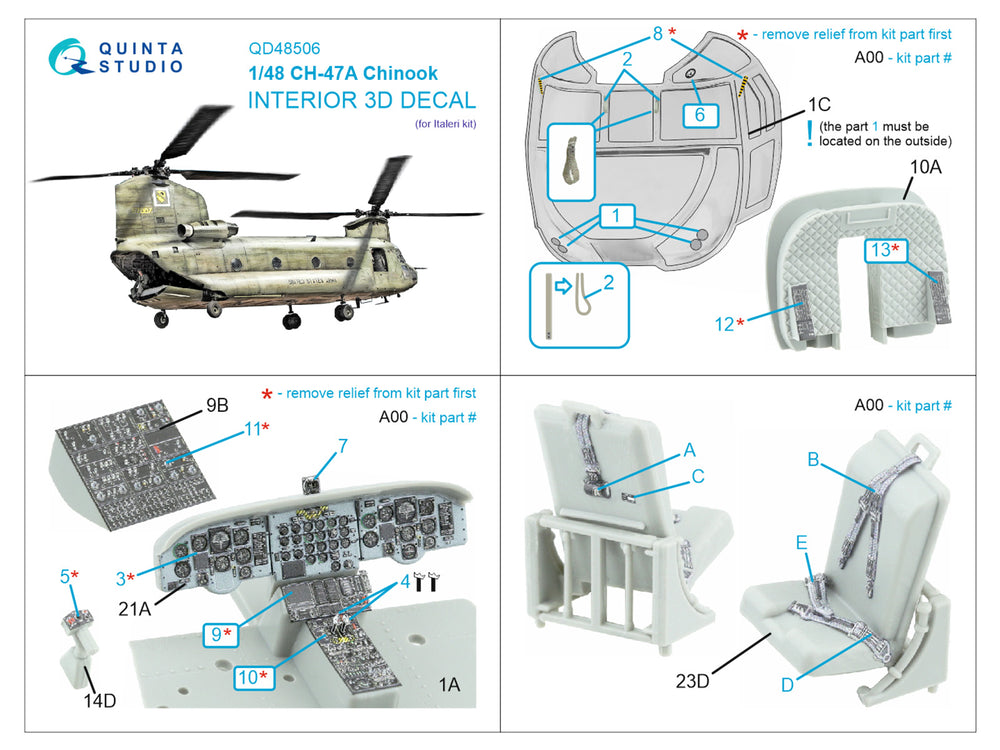 Quinta Studio QD48506 1:48 CH-47A Chinook 3D Interior Decal