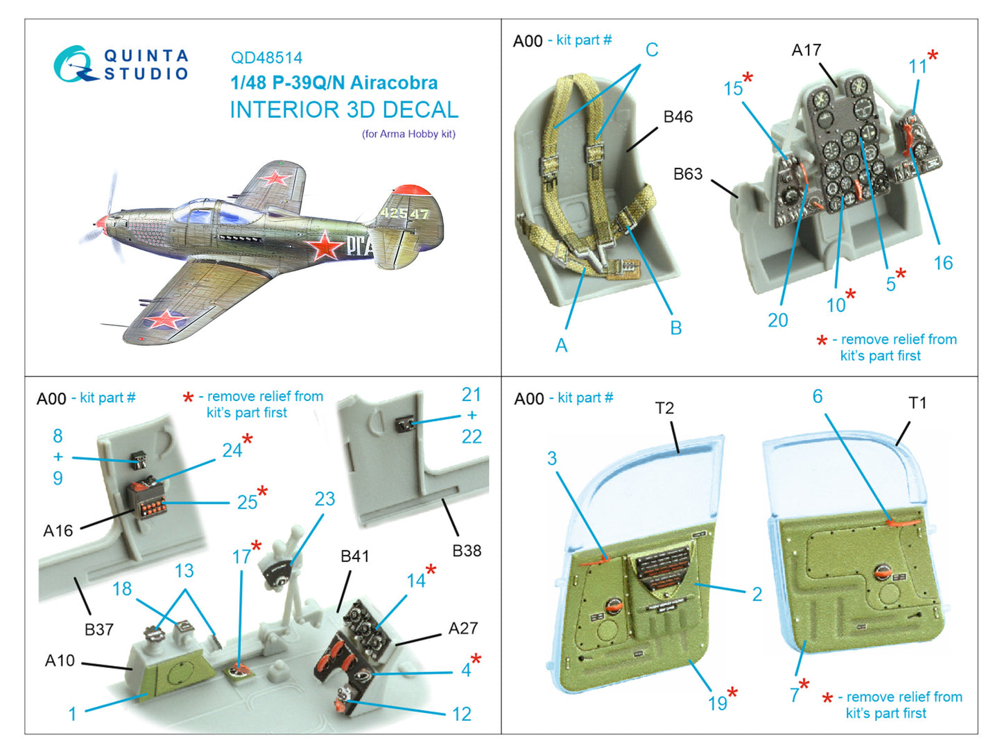Quinta Studio QD48514 1:48 P-39Q/N Airacobra 3D Interior Decal