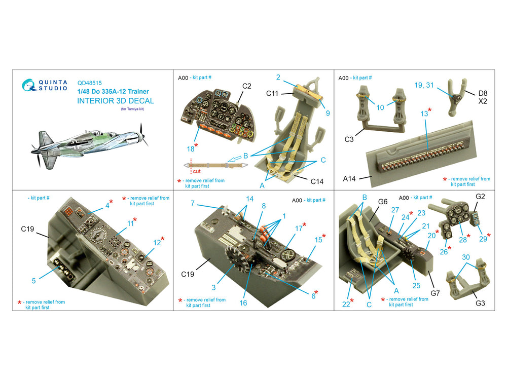 Quinta Studio QD48515 1:48 Do-335A-12 Trainer 3D Interior Decal