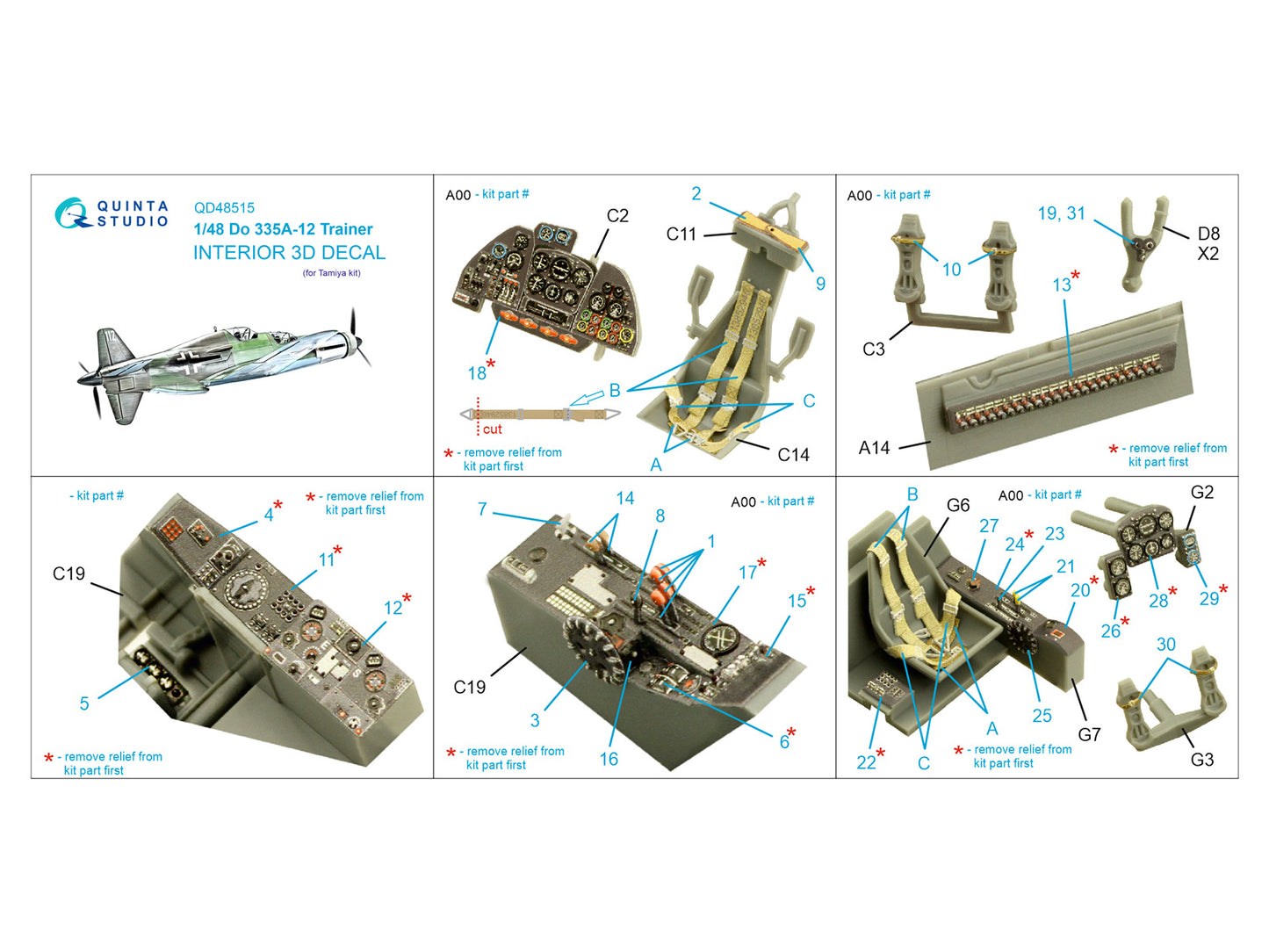 Quinta Studio QD48515 1:48 Do-335A-12 Trainer 3D Interior Decal