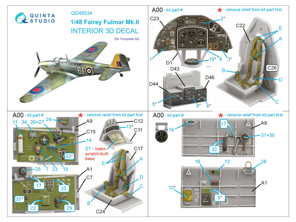 Quinta Studio QD48534 1:48 Fulmar Mk.II 3D Interior Decal