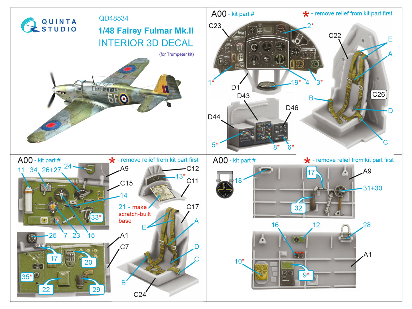 Quinta Studio QD48534 1:48 Fulmar Mk.II 3D Interior Decal